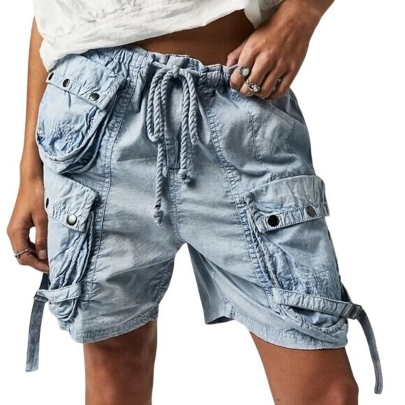 Free People Pants - Free People Moon Bay Parachute Shorts Size Large Cashmere Blue Casual Streetwear